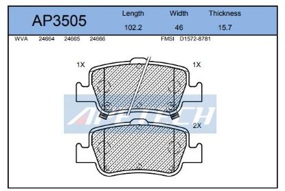 DİSK BALATA ARKA AP3505 AURIS COROLLA 1.4 D4D (07-) resmi