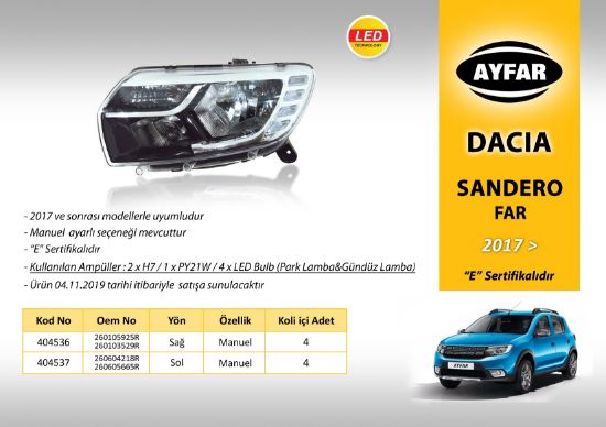 FAR SAĞ 404536 LOGAN MCV SANDERO (17->) (LEDLİ) MOTORSUZ* resmi