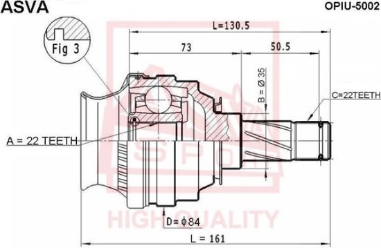 AKS KAFASI İÇ AKS0130 VECTRA-A 1.4 22X22X35 UZUNLUK 130,6mm 88-95 resmi