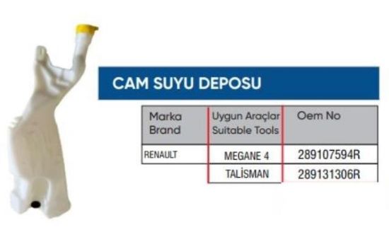 CAM YIKAMA SU DEPOSU 289107594R MEGANE IV TALISMAN resmi