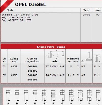 SİBOP TAKIMI 4152 4153 IN 8 EX 8 INSIGNIA 2.0 CDTI 1.9 CDTI 16V resmi