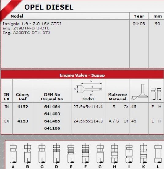 SİBOP TAKIMI 4152 4153 IN 8 EX 8 INSIGNIA 2.0 CDTI 1.9 CDTI 16V resmi