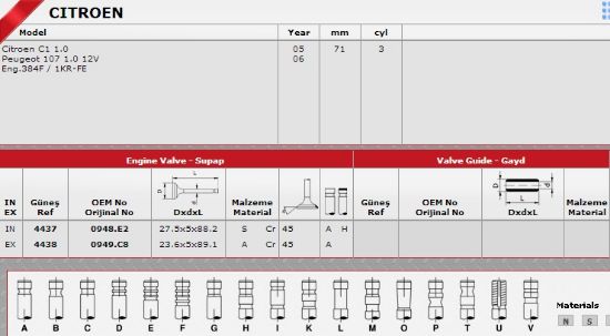 SİBOP TAKIMI 4437-4438 CITROEN C1 P107 1.0İ 12V IN ENG.1KR-F-E IN resmi