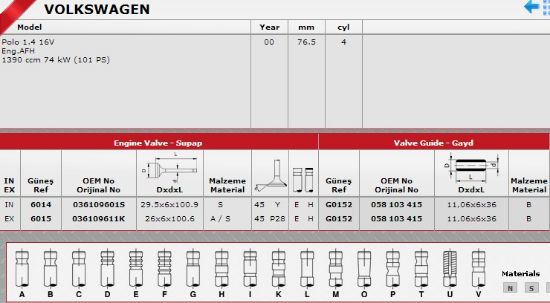 SİBOP TAKIMI 6014 6015 GOLF4 POLO 1.4 16V (98-01) AHW BCB CAXA AJV (IN-8 EX-8) resmi