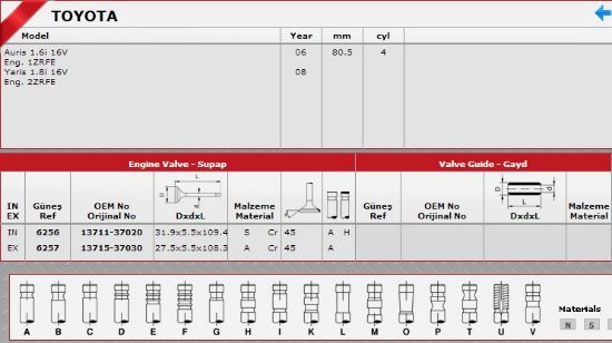 SİBOP TAKIMI 6256-6257 IN-8-EX-8 AURIS 1.6İ-16V ENG.1ZRFE YARIS 1.8-16V ENG.2ZRF resmi