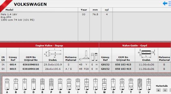 SİBOP GAYDI G0152 POLO 1.4-16V IN 8 EX 8 resmi