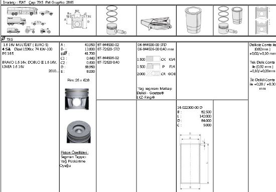 GÖMLEK 402230000 STD 79,5MM DOBLO LINEA 1.6JTD-16V EURO 5 resmi