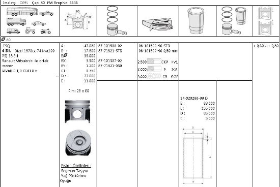 MOTOR SEGMANI 61015079 050 80,0 KANGO MEGANE LAGUNA 1.9 TDI F9Q TRAFİK resmi