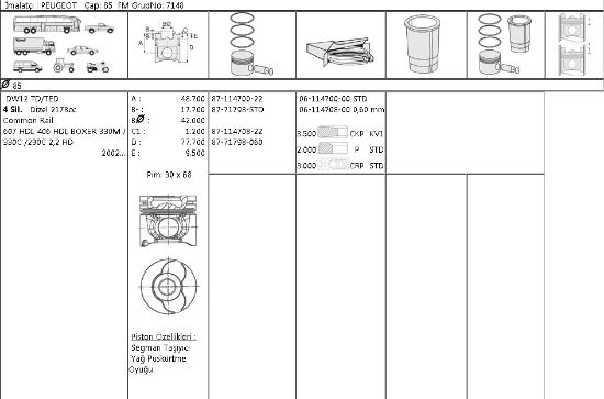 MOTOR SEGMANI 61147000 STD 85,0 SCUDO PARTNER BERLINGO 2.0JTD DW10 2.2 DW12 resmi