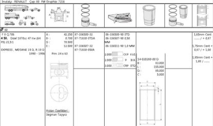 MOTOR SEGMANI 63365009 STD 80,0 MEGANE EKSPRES KANGO R19 1.9D F8Q resmi