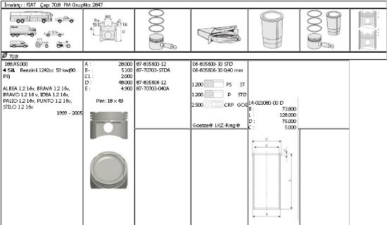 MOTOR SEGMANI 68356003 STD 70,80 PALIO ALBEA 1.2-16V resmi