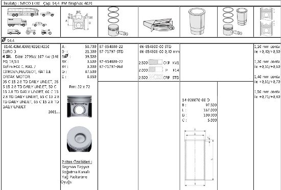 MOTOR SEGMANI 68548000 STD 94,4 DUCATO MASTER MOVANO 2.8TD 2.8 JTD resmi