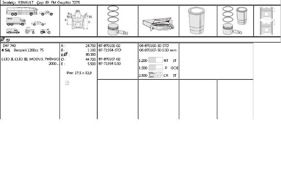 MOTOR SEGMANI 68701005 STD 69,00MM TWINGO 1.2-16V D4F MODUS CLIO IV 12-> resmi