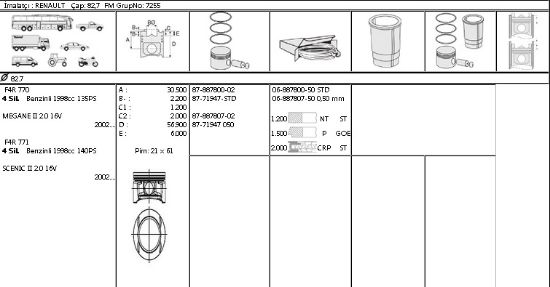 MOTOR SEGMANI 68878075 050 82,7 MEGANE LAGUNA 2.0-16V F4R resmi