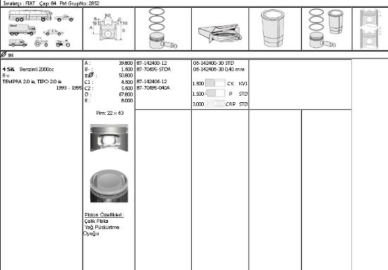 PİSTON SEGMAN 8770695 040 8714240612 TEMPRA 2.0 8V 84MM resmi