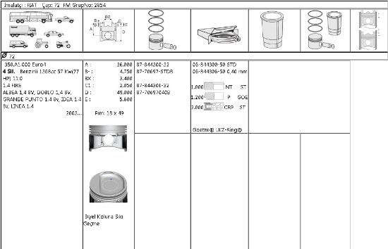 PİSTON SEGMAN 8770697 STD 72,00MM ALBEA DOBLO 1.4-8V FREE MOTOR resmi
