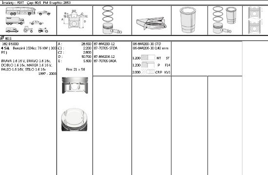 PİSTON SEGMAN 8770705 STD 80,50MM DOBLO 1.6-16V PALIO MAREA ALBEA resmi
