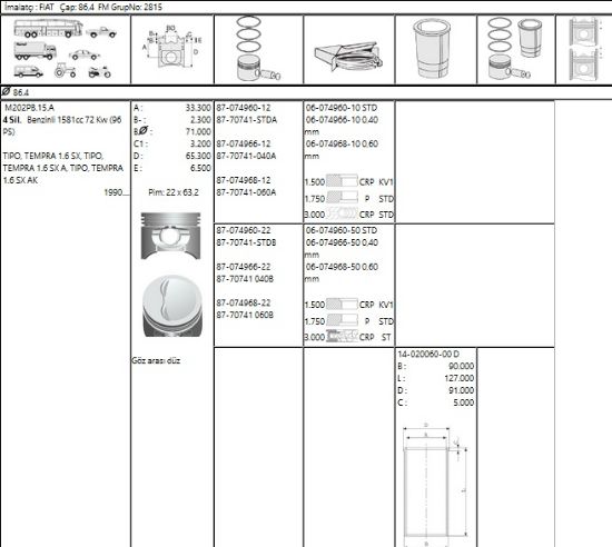 PİSTON SEGMAN 8770741 04000AG 86,4 TEMPRA SLX 1600 resmi