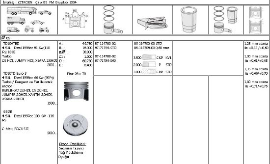 PİSTON SEGMAN 8771796 060 8711470802 85,0 SCUDO 2.0 JTD DW10 PARTNER 2.0 HDI resmi