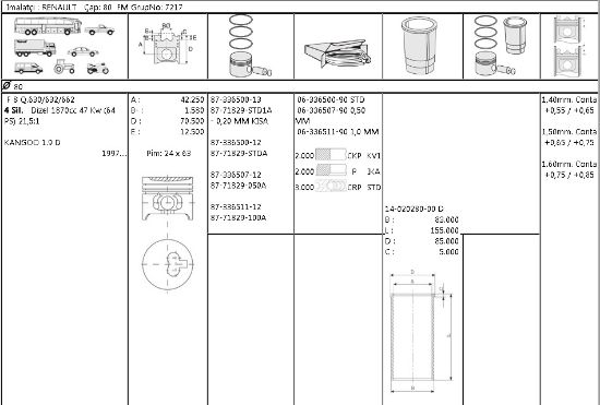 PİSTON SEGMAN 8771829 STD 8733650012 80,0 R19 EKSPRES 1.9D F8Q resmi