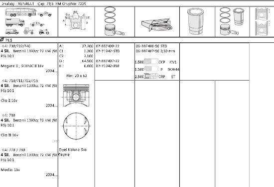 PİSTON SEGMAN 8771942 STD 8788740022 79,50 MEGANE-II CLIO-II-III 1.4-16V K4J resmi