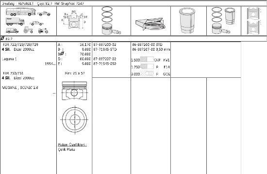 PİSTON SEGMAN 8771945 STD 8788720002 82,7 LAGUNA MEGANE 2.0-8V F3R resmi