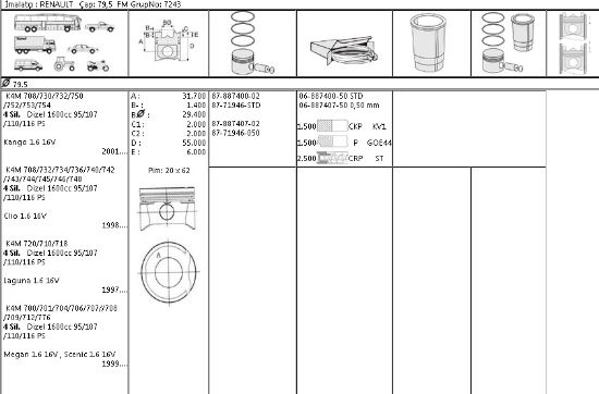 PİSTON SEGMAN 8771946 050 8788740702 79,50 MEGANE KANGO CLIO LAGUNA 1.6-16V K4M resmi