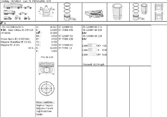 PİSTON SEGMAN 8771951 050 76,00 MEGANE-III 1.5 DCI-16V 110HP EURO5 resmi