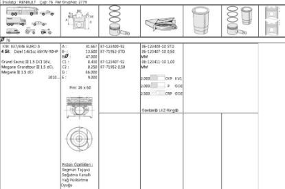 PİSTON SEGMAN 8771952 050 76,00MM MEGANE-III 1.5 DCİ-16V (EURO5) 90HP resmi