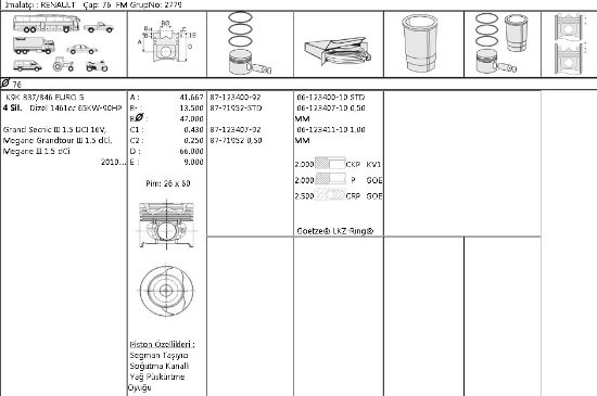 PİSTON SEGMAN 8771952 050 76,00MM MEGANE-III 1.5 DCİ-16V (EURO5) 90HP resmi