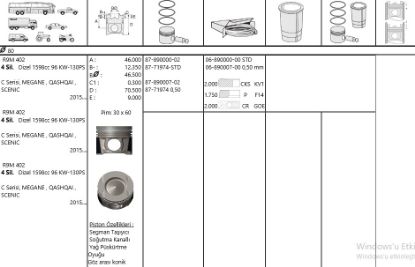 PİSTON SEGMAN 8771974 STD 80,00 MEGANE-III R9M 1.6DCİ 130HP resmi