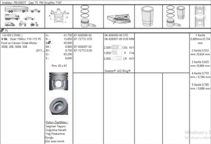PİSTON SEGMAN 8772772 050000G 75,00 FOCUS 1.6TDCİ EURO5 DV6C P208 C4 1.6HDİ resmi
