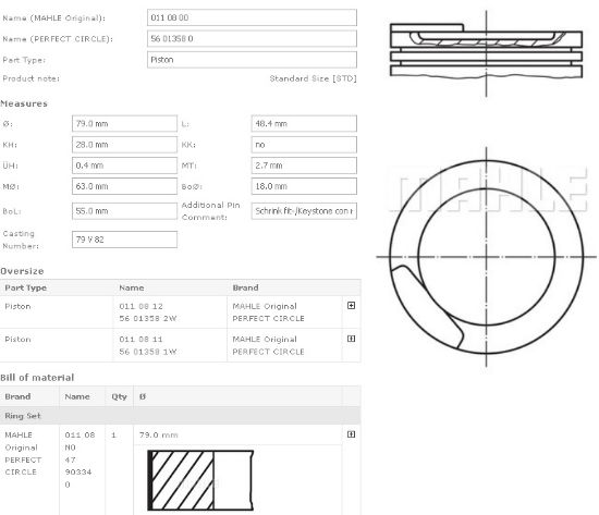 PİSTON SEGMAN 0110800 (STD) 79,00MM C16NZ E16NZ X16SZ X16SZR (1.6 8V) resmi