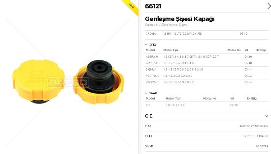 GENLEŞME KAVANOZ KAPAĞI 66121 ASTRA-H CORSA-D VECTRA-C resmi