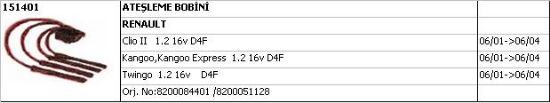 BOBİN 151401-2 CLIO-II KANGO TWINGO 1.2 16V D4F (3 CIVATA BAGLANTILI) resmi