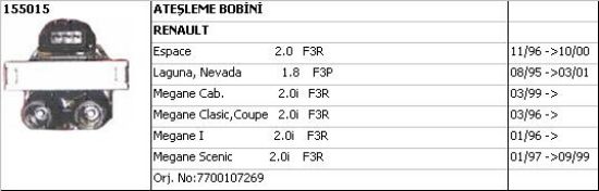 BOBİN 155015 ESPACE LAGUNA NEVADA MEGANE resmi