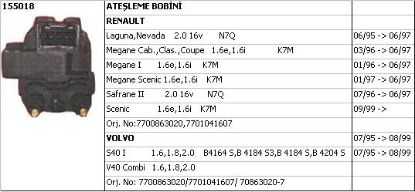 BOBİN (SİYAH SOKET) 155018 LAGUNA 2.0-16V N7Q SOL S40 resmi