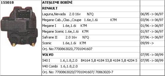 BOBİN (SİYAH SOKET) 155018 LAGUNA 2.0-16V N7Q SOL S40 resmi