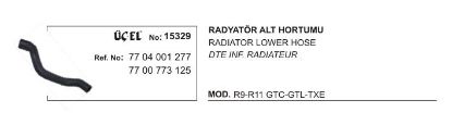 RADYATÖR HORTUMU ALT 15329 R9 R11 GTC GTL TXE 7704001277 7700773125 resmi