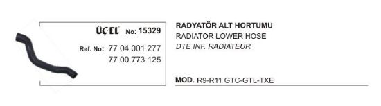RADYATÖR HORTUMU ALT 15329 R9 R11 GTC GTL TXE 7704001277 7700773125 resmi