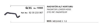 RADYATÖR HORTUMU ALT 15565 MEGANE-II SCENIC-II 1.6 8200233967 resmi