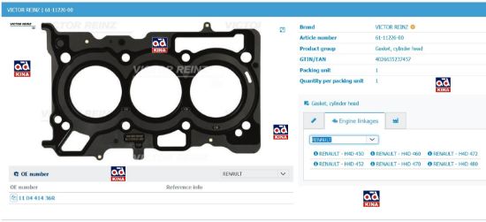 SİLİNDİR KAPAK CONTASI 611122600 RENAULT H4D 1.0 MOTOR resmi